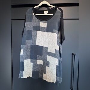 Marina Rinaldi Geometric Print Short Sleeve Top - Black & Gray